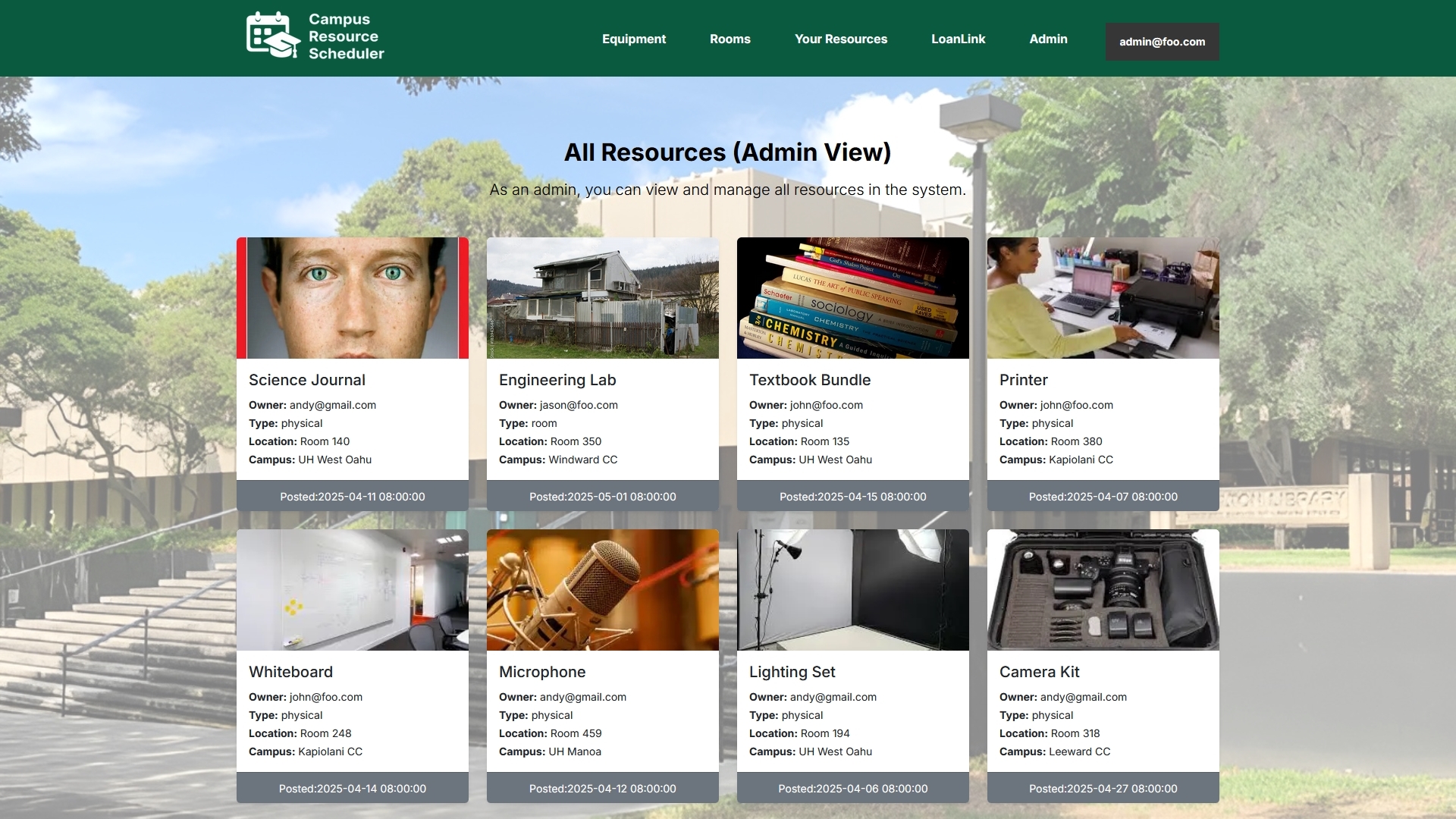 Admin homepage screenshot