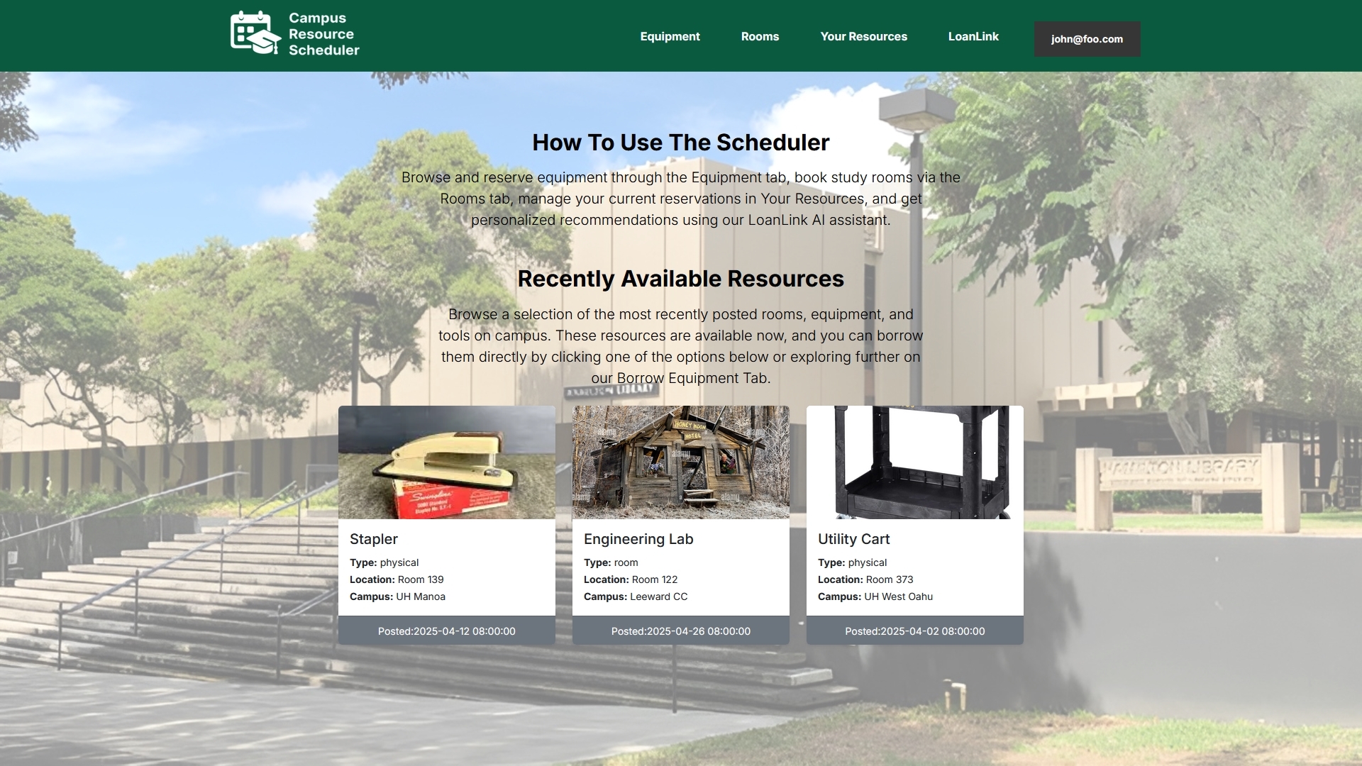 User Homepage screenshot